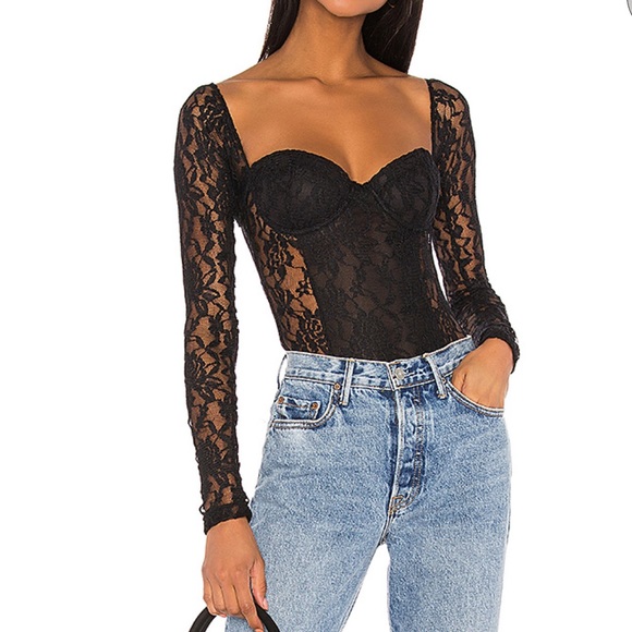 Jonathan Simkhai Bodysuit Lace Black Revolve Top L - Picture 2 of 6
